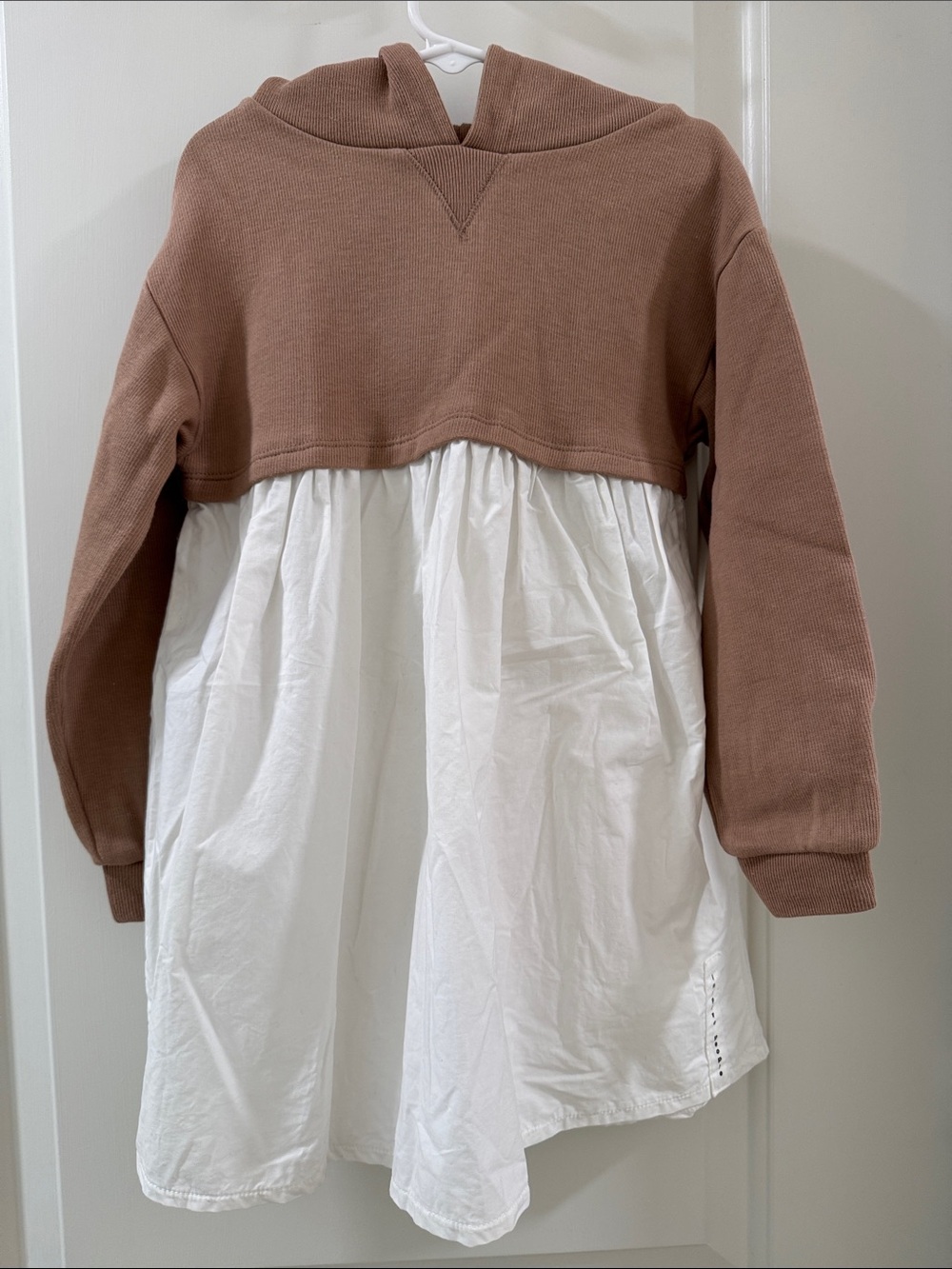 Zara Girls' Hooded Two-Tone Dress - Brown & White
